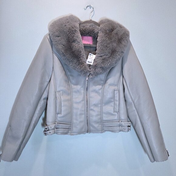 NWT Azalea Wang Faux Leather & Faux Fur Moto Jacket Size XL - Picture 1 of 5